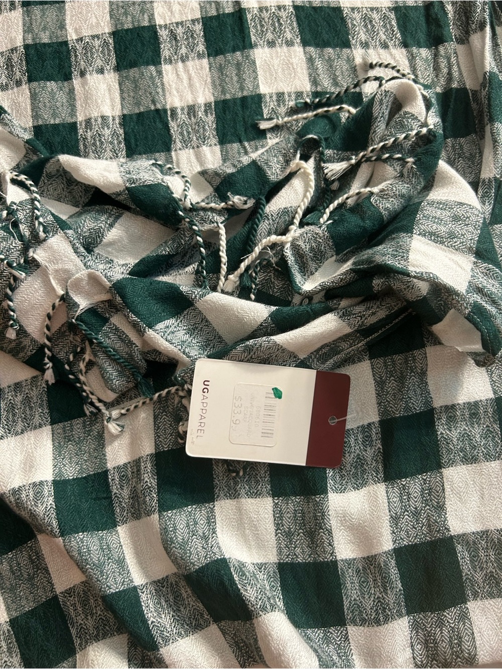 UG APPAREL UNIVERSITY GIRLS COLLEGIATE 100% VISCOSE GREEN/WHITE PLAID SCARF O/S - Picture 6 of 11